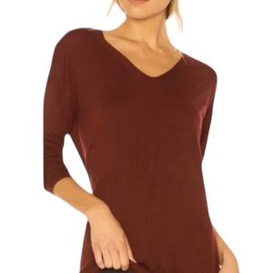 NWOT Revolve Vince Oxblood Double V-Neck Long Sleeve Shirt Blouse Extra Small